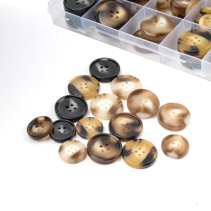 OELFFOW 110Pcs Mixed Sewing Buttons, 4-Hole Craft Round Blazer Buttons, 5 Color 3 Size (15mm, 20mm, 25mm) Suit Coats Resin Button, Suitable for Variety Clothing Sewing, DIY Craft (Coffee Color) - Image 5